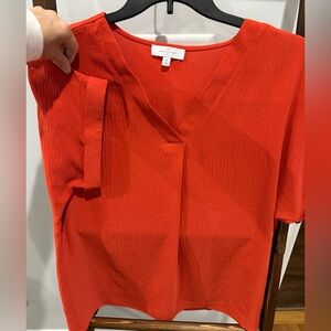 New Directions Bold Red V-Neck Blouse